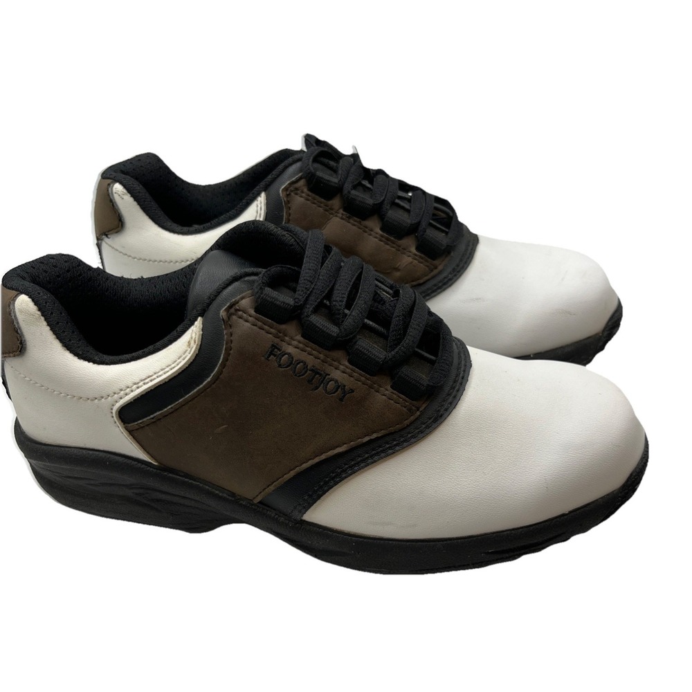 Footjoy Junior Golf Spikes‎ Youth Size 3M Brown & White Oxford Soft Shoes Cleats